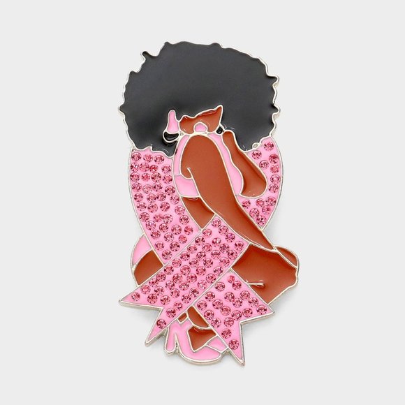 COPY - Pink Ribbon Afro Lady Brooch for Breast Cancer Awareness - Picture 3 of 5